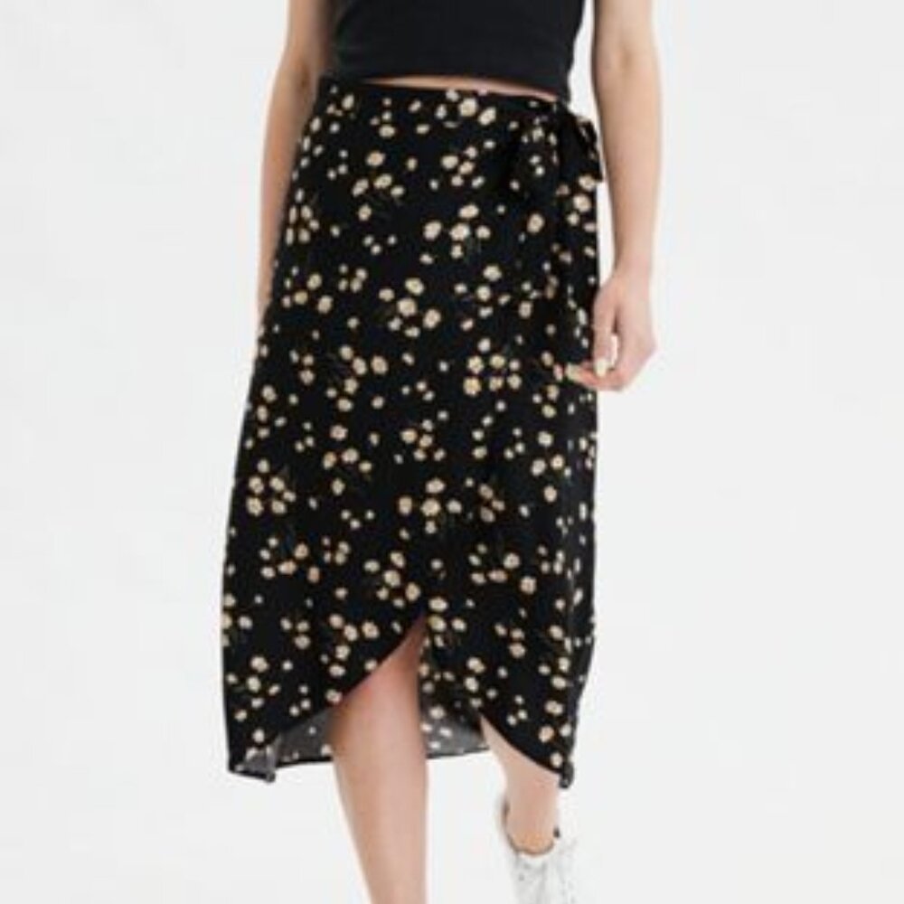 Americal Eagle Floral Midi Wrap Skirt